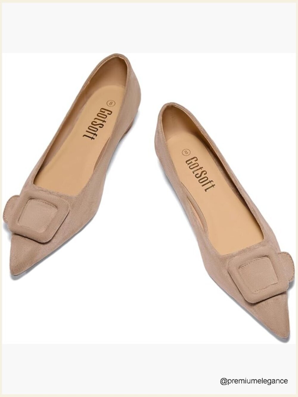 Ladies Pointed Toe Slip On Flats with Square Buckle & Memory Foam